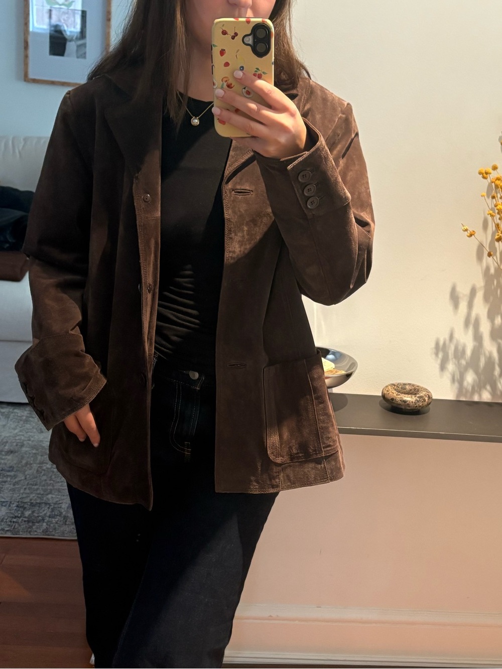 Brown Suede Women's Jacket - Classic Button Blazer